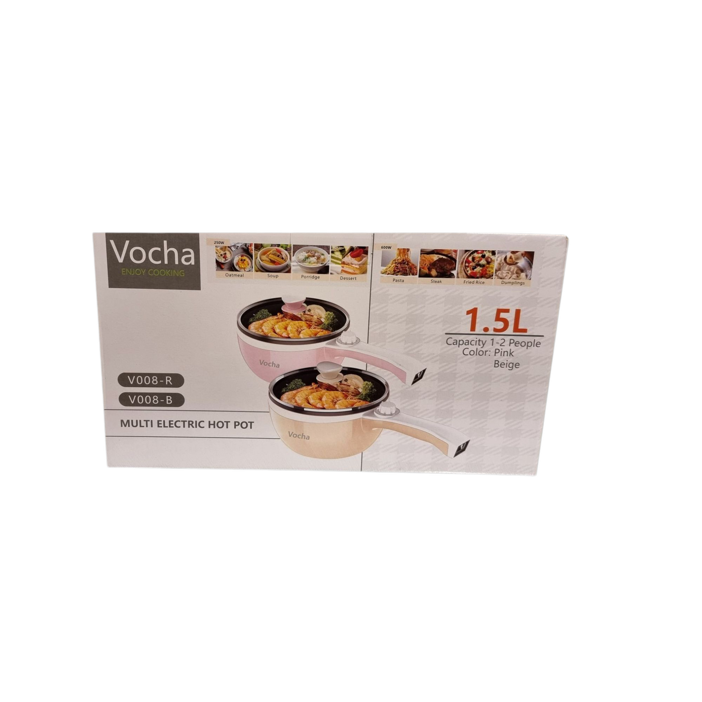 🍳 Vocha Elektrische Pfanne & Hot Pot – 1,5 L Mini-Multikocher in Rose